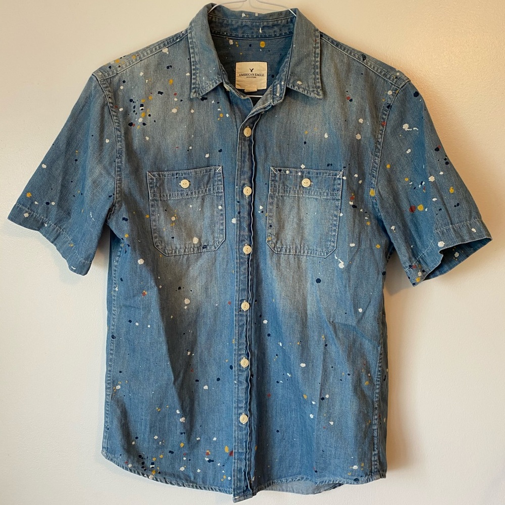AE Men’s Short sleeve denim printed button down